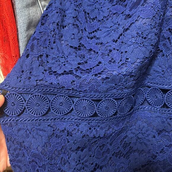 Lulus Vibrant Life Cobalt Blue Lace Trumpet Hem Square Neck Midi Dress XS - Picture 4 of 7